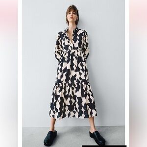 Zara Printed midi dress Black and White size XXL. NWT